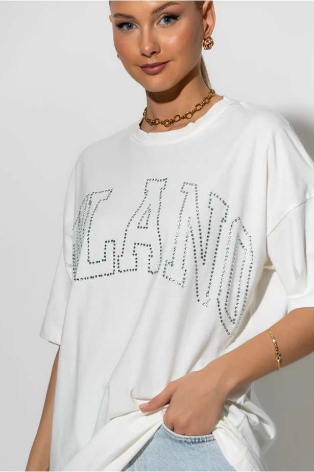 T-shirt με στρας milano λευκό T-shirt με στρας milano λευκό