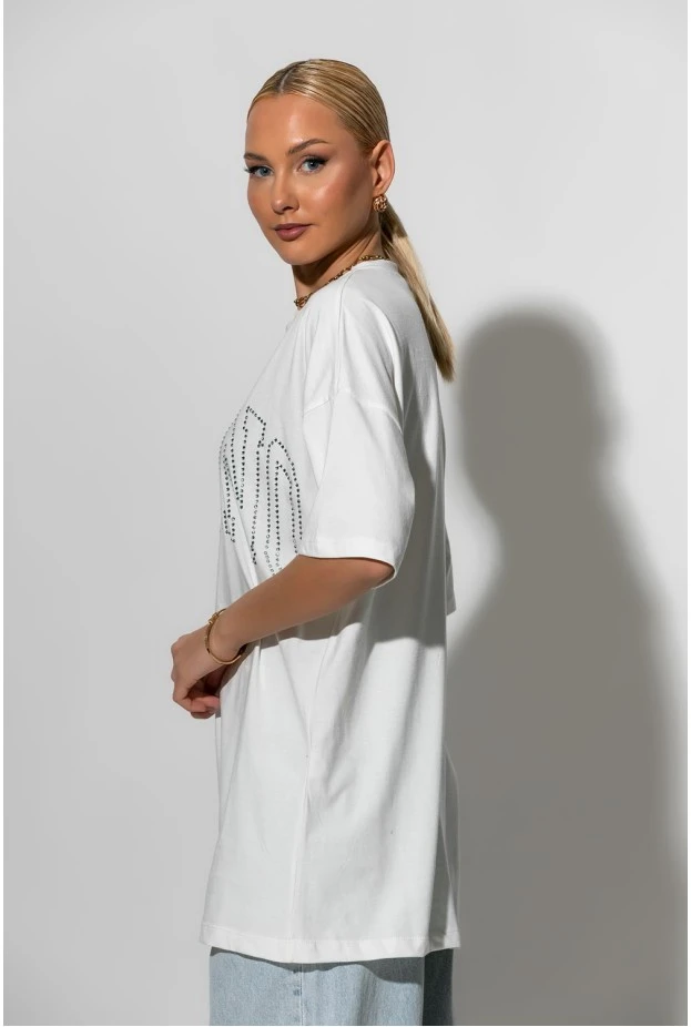 T-shirt με στρας milano λευκό