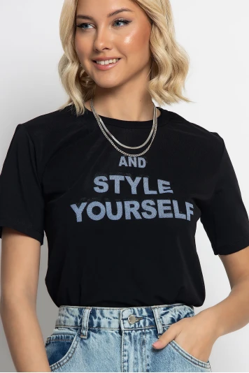 T-shirt σε στάμπα (AND STYLE) και τούλι μαύρο