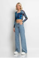 Crop top με διαφάνειες εμπριμέ μπλε