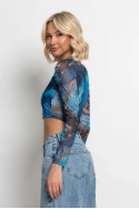 Crop top με διαφάνειες εμπριμέ μπλε