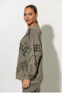 Oversized μπλούζα φούτερ με graffiti-style prints γκρι-μπεζ Oversized μπλούζα φούτερ με graffiti-style prints γκρι-μπεζ