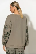 Oversized μπλούζα φούτερ με graffiti-style prints γκρι-μπεζ Oversized μπλούζα φούτερ με graffiti-style prints γκρι-μπεζ