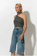 Crop top ασύμμετρο με choker λαιμόκοψη γκρι