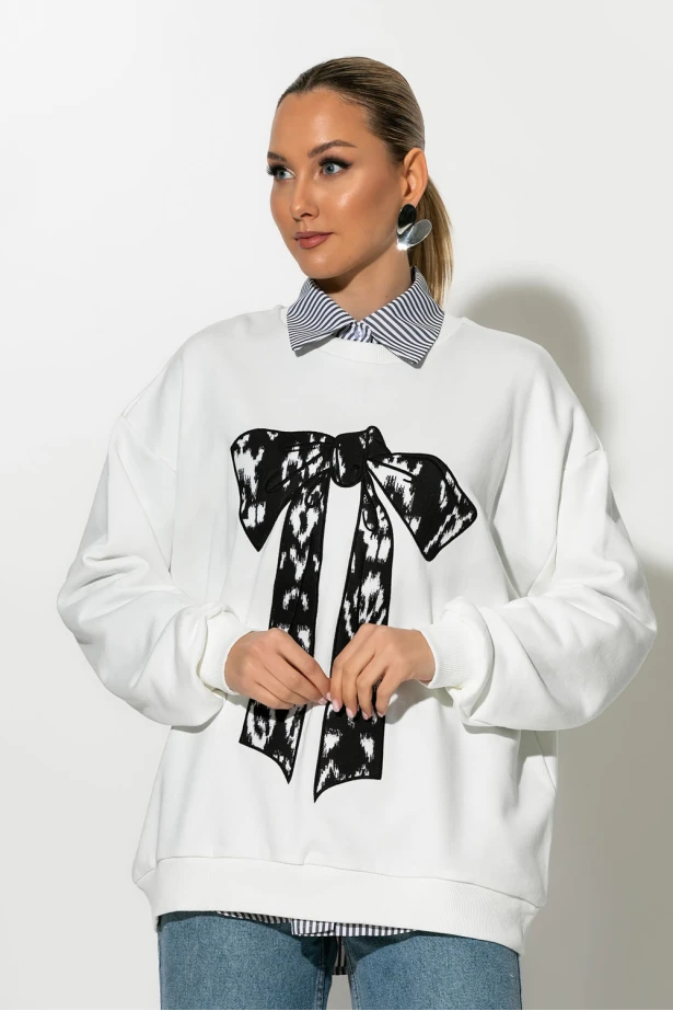 Oversized μπλούζα φούτερ με φιόγκο λευκό Oversized μπλούζα φούτερ με φιόγκο λευκό