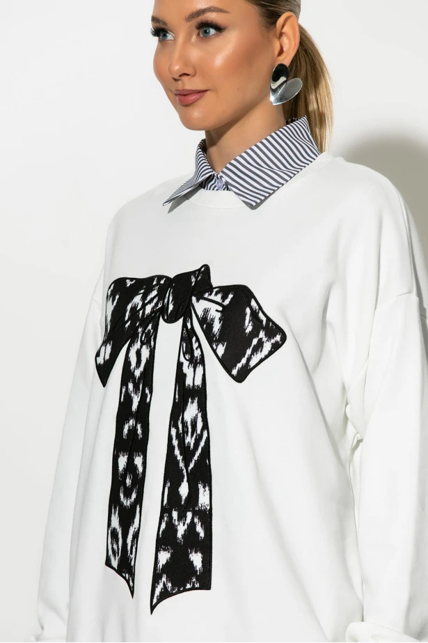 Oversized μπλούζα φούτερ με φιόγκο λευκό Oversized μπλούζα φούτερ με φιόγκο λευκό