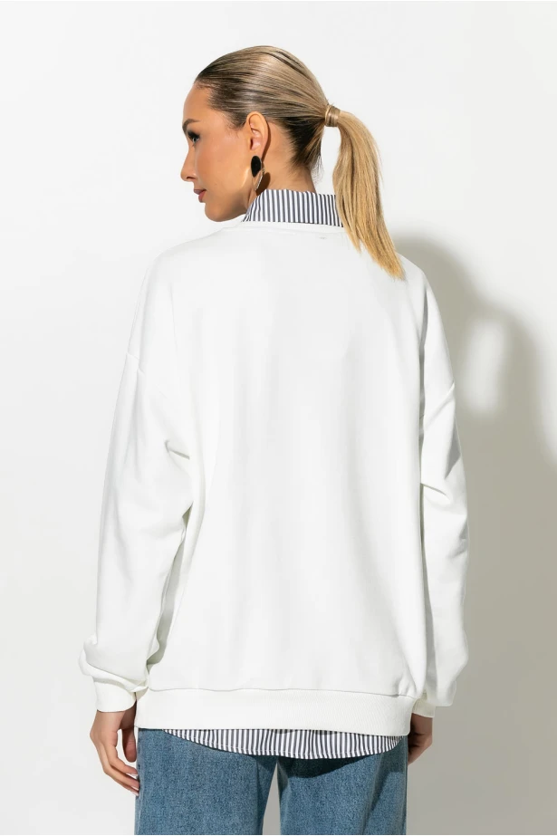 Oversized μπλούζα φούτερ με φιόγκο λευκό Oversized μπλούζα φούτερ με φιόγκο λευκό