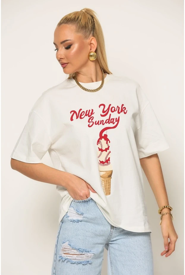 T-shirt με στάμπα new york λευκό