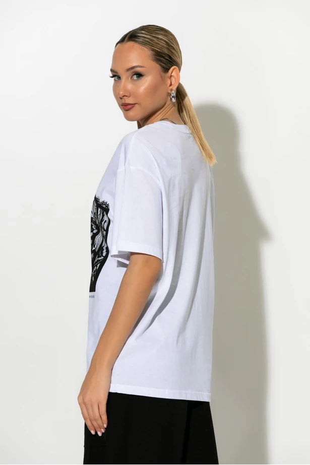 Oversized t-shirt με printed corset design λευκό
