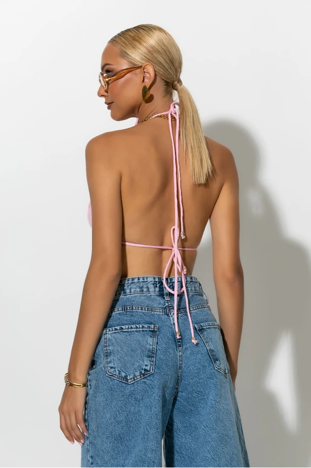 Cropped halter top με ανοιχτή πλάτη ροζ Cropped halter top με ανοιχτή πλάτη ροζ