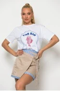 T-shirt με στάμπα fish bar και στρας λευκό