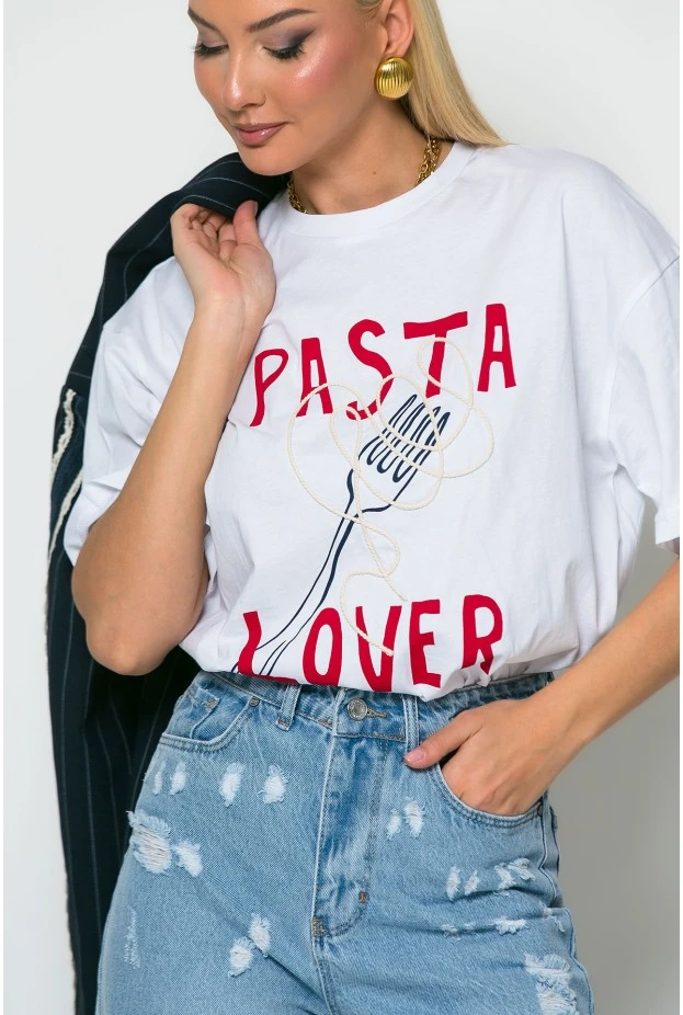 T-shirt με στάμπα pasta lover λευκό