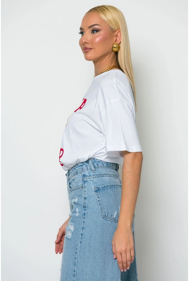 T-shirt με στάμπα pasta lover λευκό