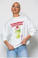 Φούτερ αχνούδιαστο με στάμπα strawberry matcha λευκό