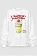 Φούτερ αχνούδιαστο με στάμπα strawberry matcha λευκό