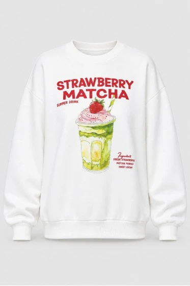Φούτερ αχνούδιαστο με στάμπα strawberry matcha λευκό