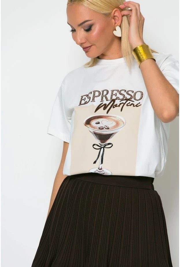 T-shirt με στάμπα espresso λευκό