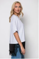 T-shirt κοντομάνικο oversized με σατέν και δαντέλα στο τελείωμα λευκό