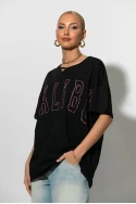 Oversized t-shirt με στρας malibu μαύρο Oversized t-shirt με στρας malibu μαύρο
