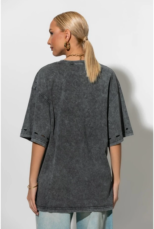 Oversized t-shirt με στάμπα witch και φθορές ανθρακί