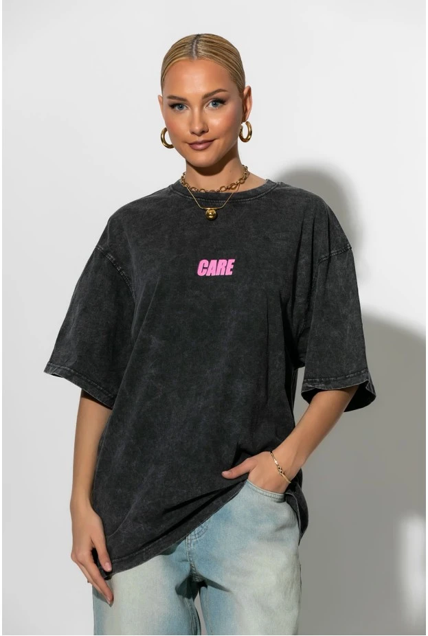 Oversized t-shirt με στάμπα care ανθρακί
