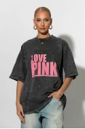 Oversized t-shirt με στάμπα love pink ανθρακί Oversized t-shirt με στάμπα love pink ανθρακί