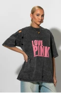 Oversized t-shirt με στάμπα love pink ανθρακί Oversized t-shirt με στάμπα love pink ανθρακί