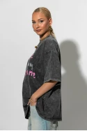 Oversized T-shirt με στάμπα life is awesome ανθρακί