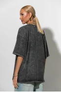 Oversized T-shirt με στάμπα life is awesome ανθρακί