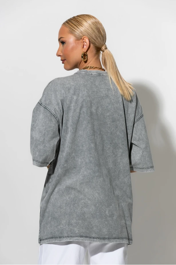 Oversized  T-shirt με στάμπα life is awesome γκρι