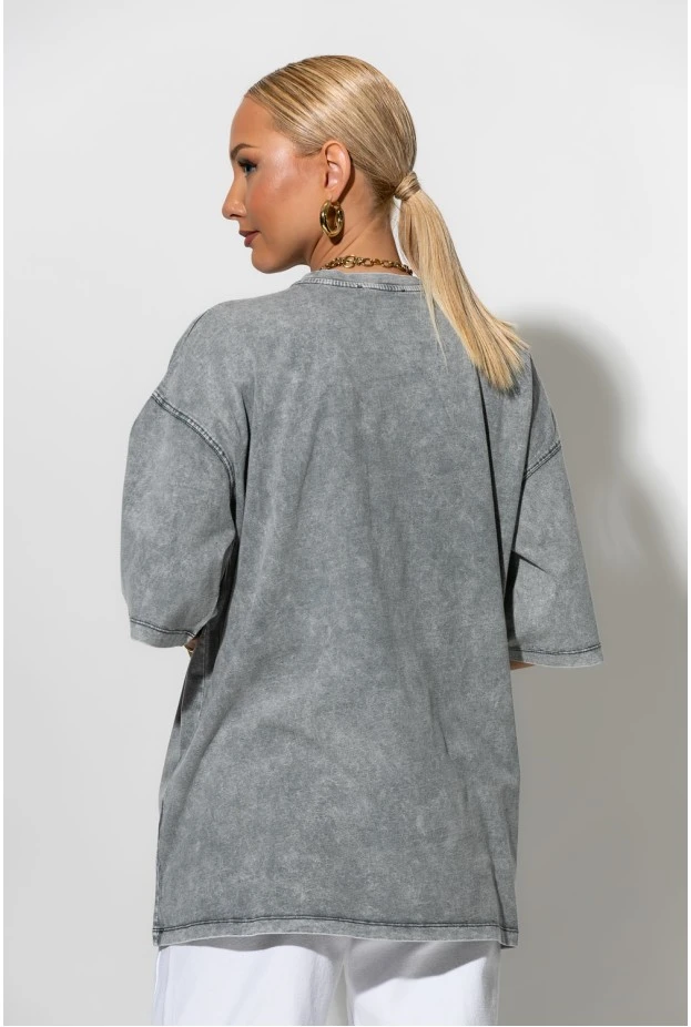 Oversized  T-shirt με στάμπα life is awesome γκρι