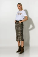 Jean φούστα μίντι leopard print μπεζ