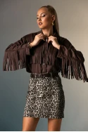 Jean φούστα μίνι leopard print μπεζ