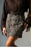 Jean φούστα μίνι leopard print μπεζ