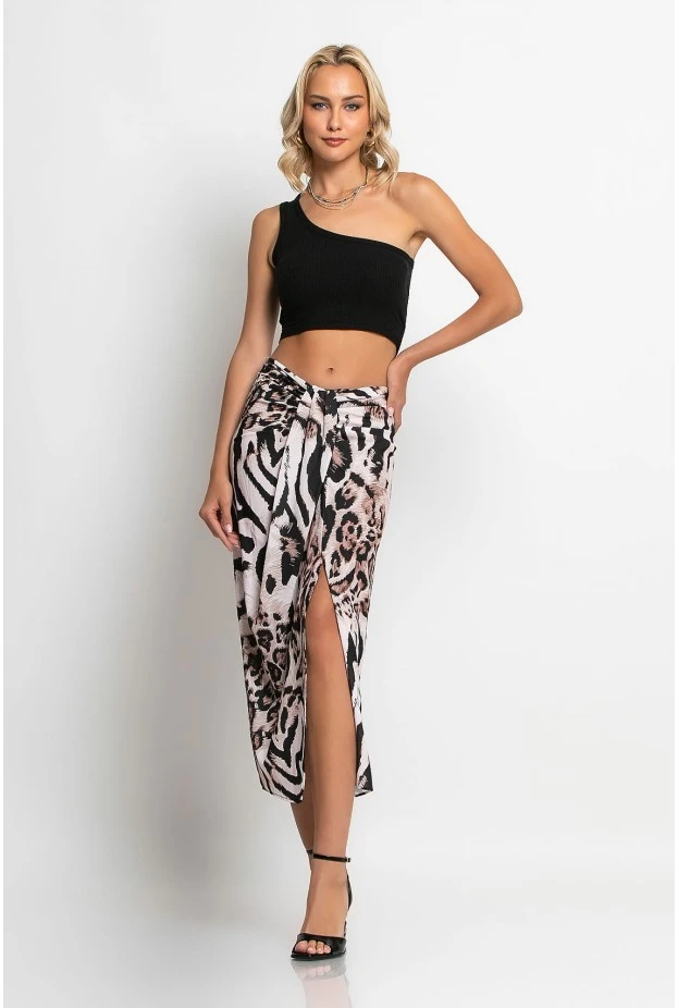 Φούστα μίντι  tiger print μπεζ