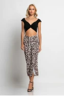 Φούστα μίντι τύπου σατέν leopard print μπεζ