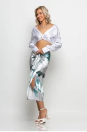 Φούστα μίντι τύπου σατέν tie dye print πετρόλ Φούστα μίντι τύπου σατέν tie dye print πετρόλ