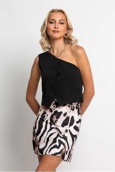 Φούστα μίνι tiger print μπεζ