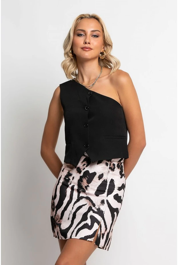Φούστα μίνι tiger print μπεζ
