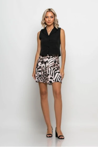 Φούστα μίνι πλισέ tiger print μπεζ