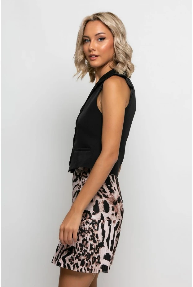 Φούστα μίνι πλισέ tiger print μπεζ