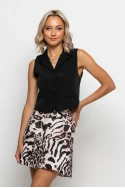 Φούστα μίνι πλισέ tiger print μπεζ
