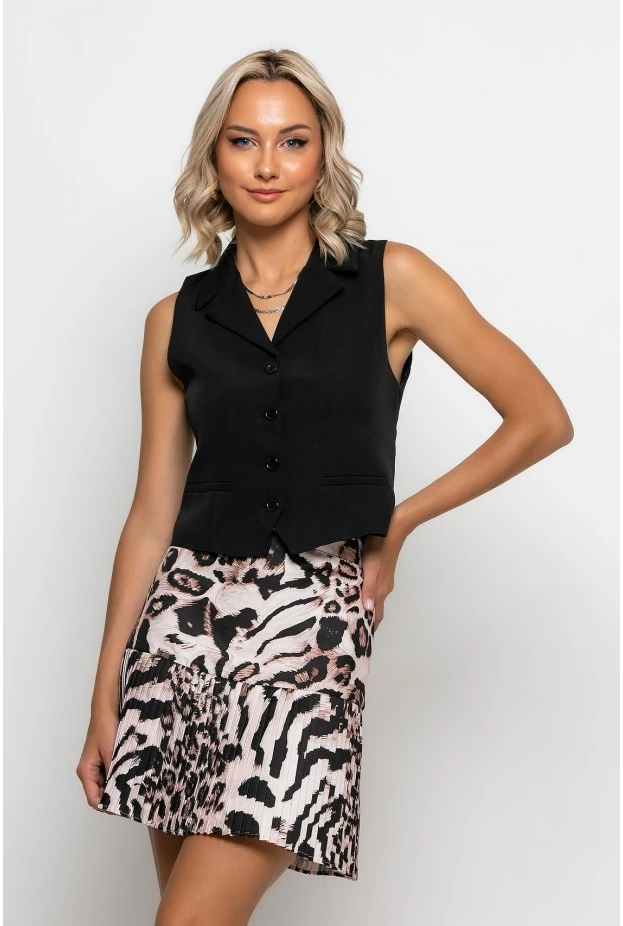 Φούστα μίνι πλισέ tiger print μπεζ