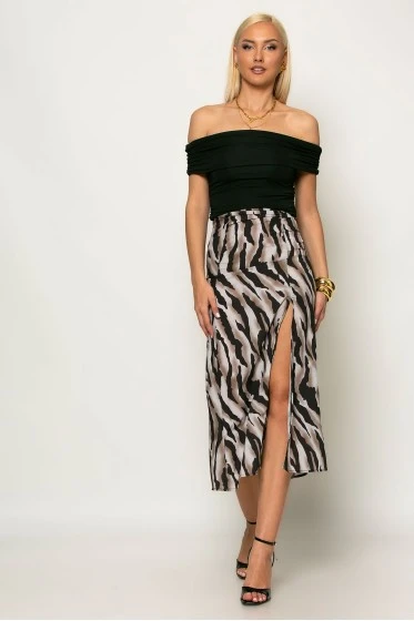Μίντι φούστα zebra print μαύρο
