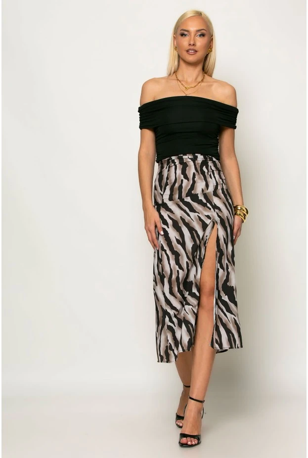 Μίντι φούστα zebra print μαύρο