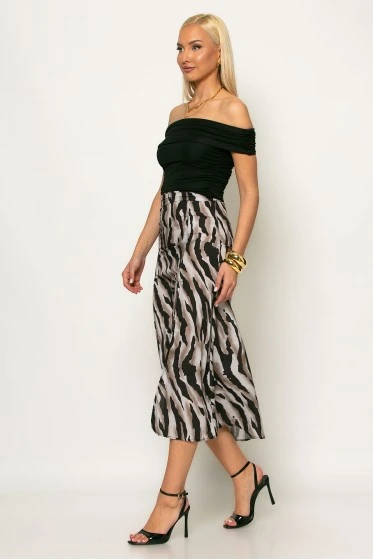 Μίντι φούστα zebra print μαύρο