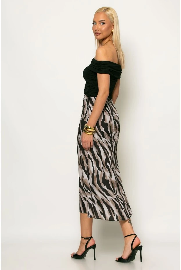 Μίντι φούστα zebra print μαύρο