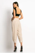 Cropped παντελόνι loose fit τύπου λινό με κουμπί κάτω μπεζ