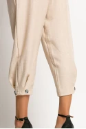 Cropped παντελόνι loose fit τύπου λινό με κουμπί κάτω μπεζ