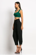 Cropped παντελόνι loose fit τύπου λινό με κουμπί κάτω μαύρο